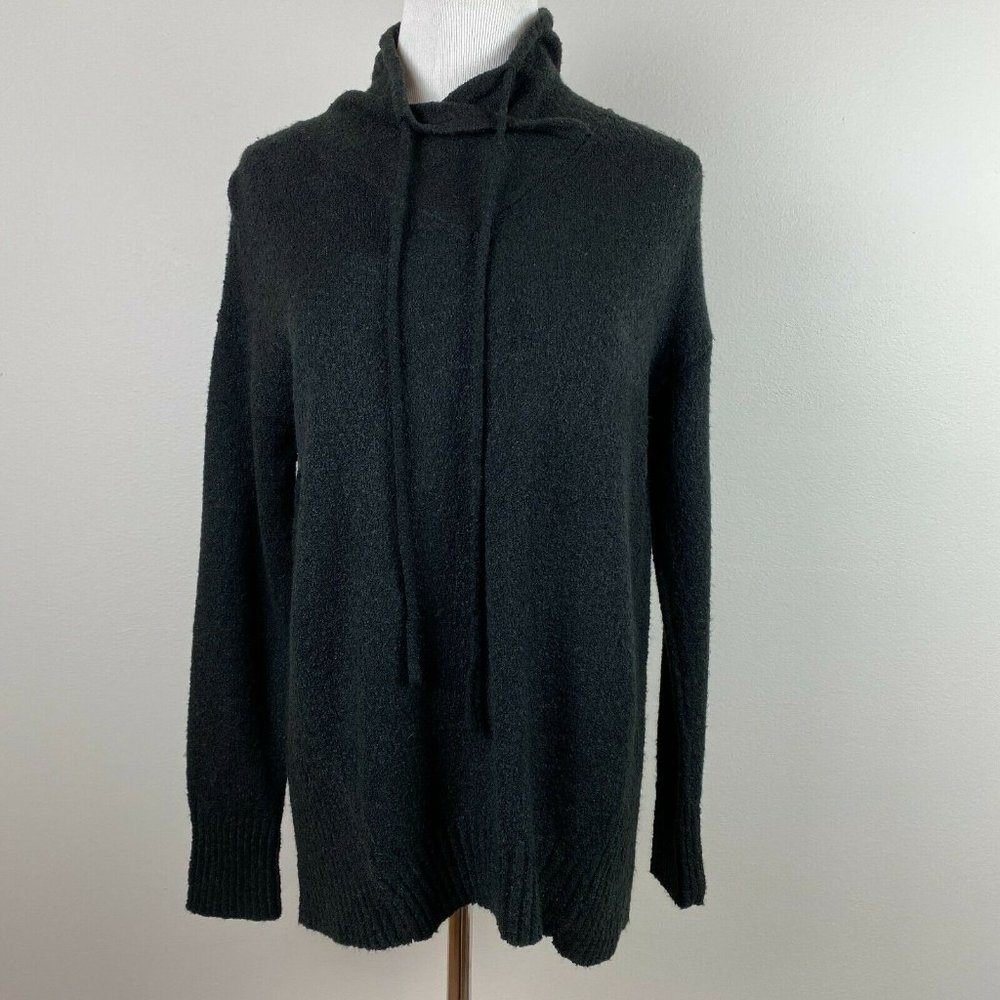 Philosophy Sweater Solid Black Mock Neck Drawstring Cozy Womens Petite S